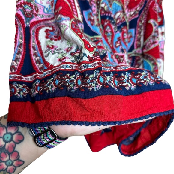 Bila Boho Paisley Floral Red Blue Smocked High Waist Flowy Festival Shorts Large - Picture 3 of 7